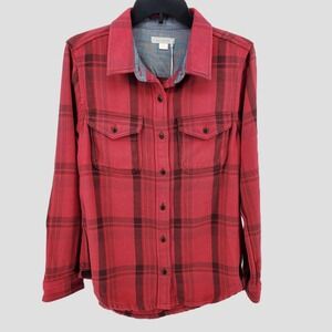 Outerknown Blanket Button Up Shirt Red Black Plaid 100% Organic Cotton Unisex XS